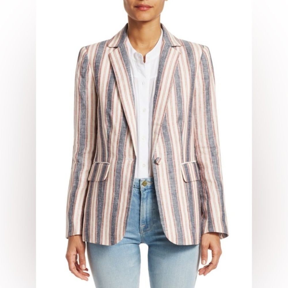 New FRAME Classic Striped Linen Blazer Natural White Multi NWT Business Casual